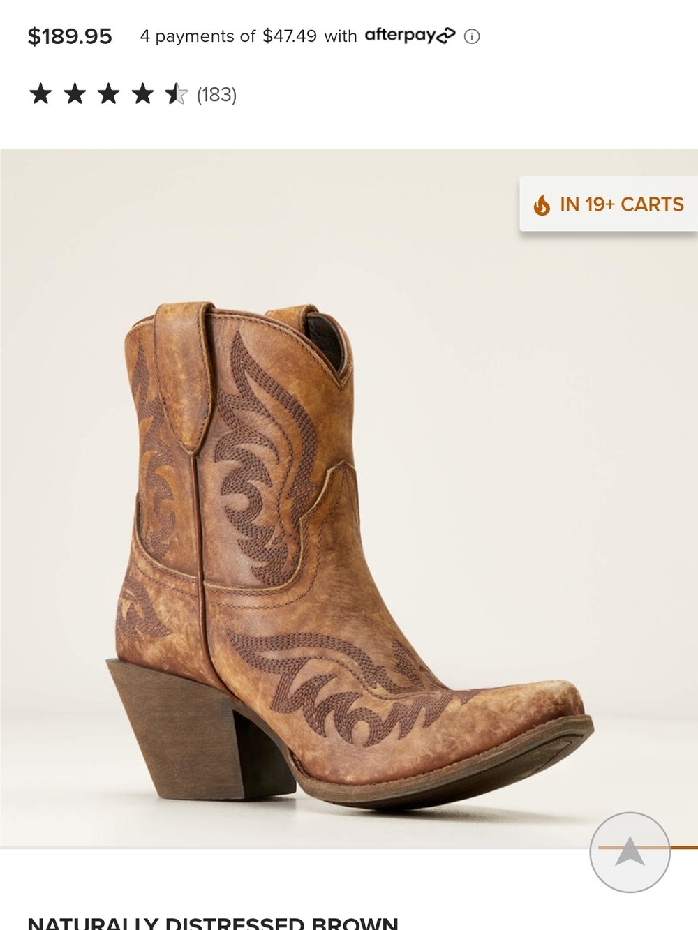 Ariat Naturally Distressed Brown Western Ankle Boots